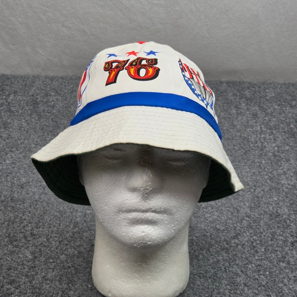 Vintage Bicentennial Bucket Hat XL White USA Flag 76 Patriotic Sun Cap Festival
